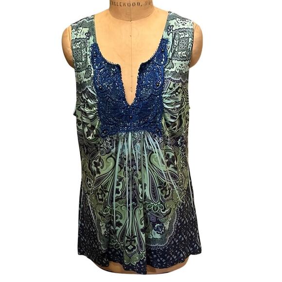 dressbarn Tops - dressbarn Paisley V-Neck Crochet Neck Sleeveless Tunic Top Petite XL